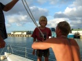 He is in his happy place, about to climb Sarabi's mast.